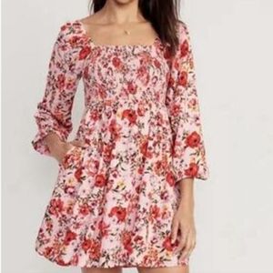 Old Navy Fit & Flare Long-Sleeve Floral Mini Dress Large